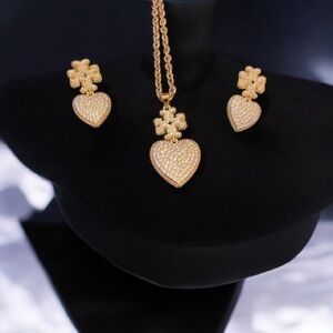 18K plated Gold and Silver Heart Charm Necklace and earring set